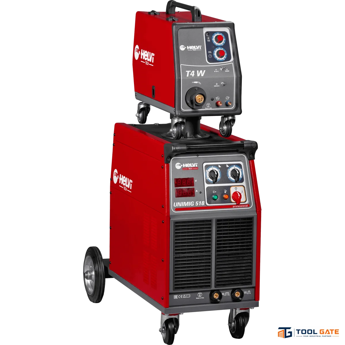 مكنة لحام سي او تو 500 أمبير واير فيدر خارجي 380 فولت هيلفي ايطالي HELVI UNIMIG 518 + T4 500A Professional 3-Phase MIG/MAG Welding Machine with 4-Roll Wire Feeder