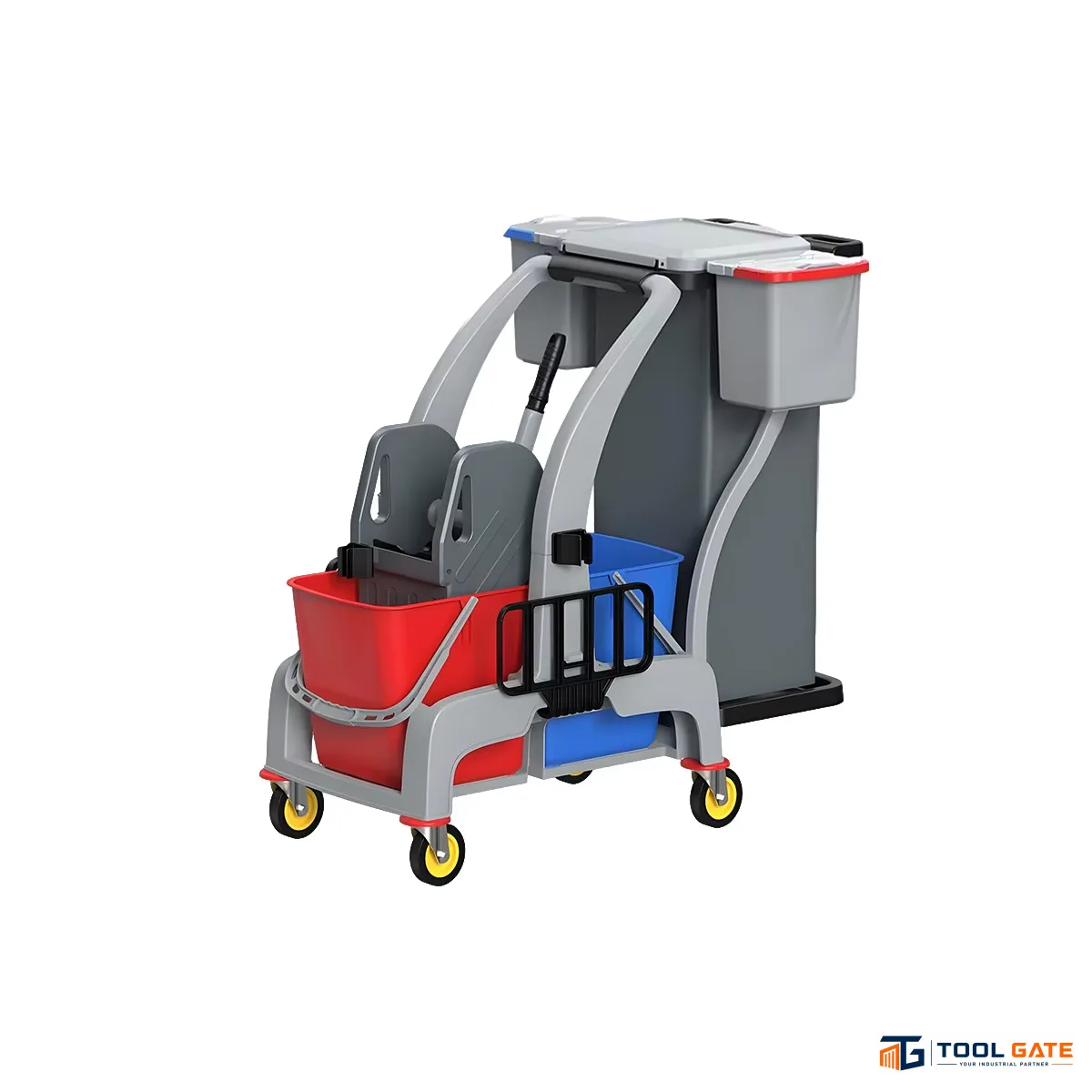 ترولي نظافة احترافي لون رمادي بجردلين وحامل كيس بايون صيني BAIYUN AF08191B Gray Cleaning Trolley with Double Buckets and Waste Bag