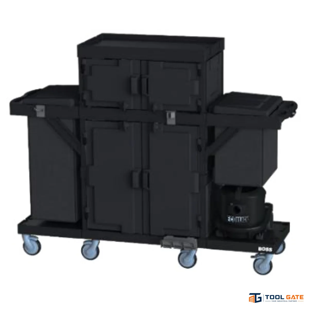 تروللي خدمة غرف  2 وحدة مغلقة لأكياس الغسيل والنفايات سعة 120 لتر  BOSS HOUSEKEEPING TROLLY ECO BLACK