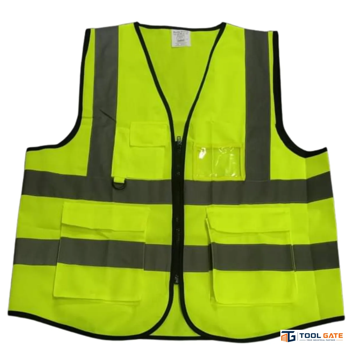 فيست فنيين اصفر لموني بودي جارد فسفوري عالي الرؤية مع 4 أشرطة عاكسة وجيوب متعددة Hi-Vis Safety Vest