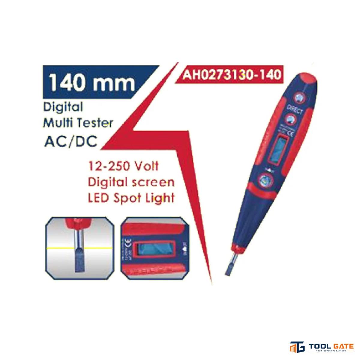مفك تست رقمي لقياس الجهد الكهربائي 12–250 فولت بطول 140 مم APT AH0273130-140