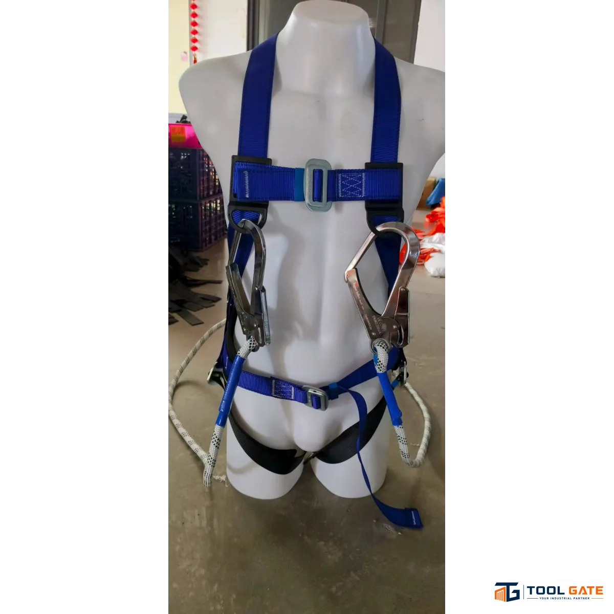 حزام أمان كامل للجسم أزرق SHINE LTZ-A2501 بنقطة تثبيت ظهرية D-Ring وشريط Polyester 45 مم Full Body Harness