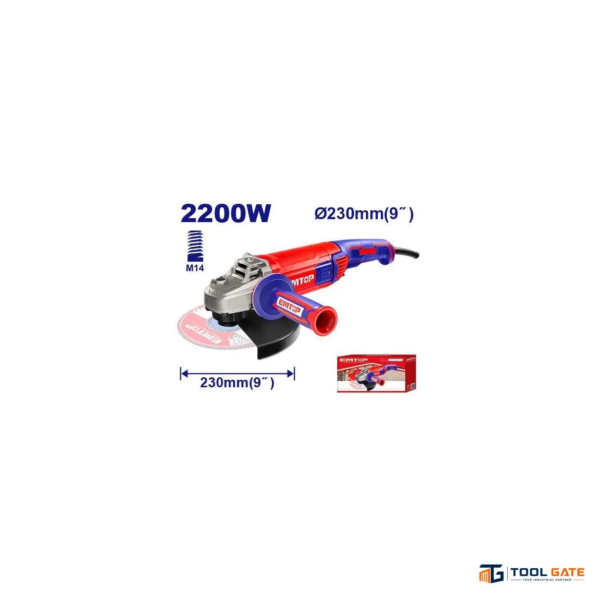 EMTOP EAGR22093 صاروخ جلخ 2200 وات بقرص 230 مم وسرعة 6600 لفة/دقيقة