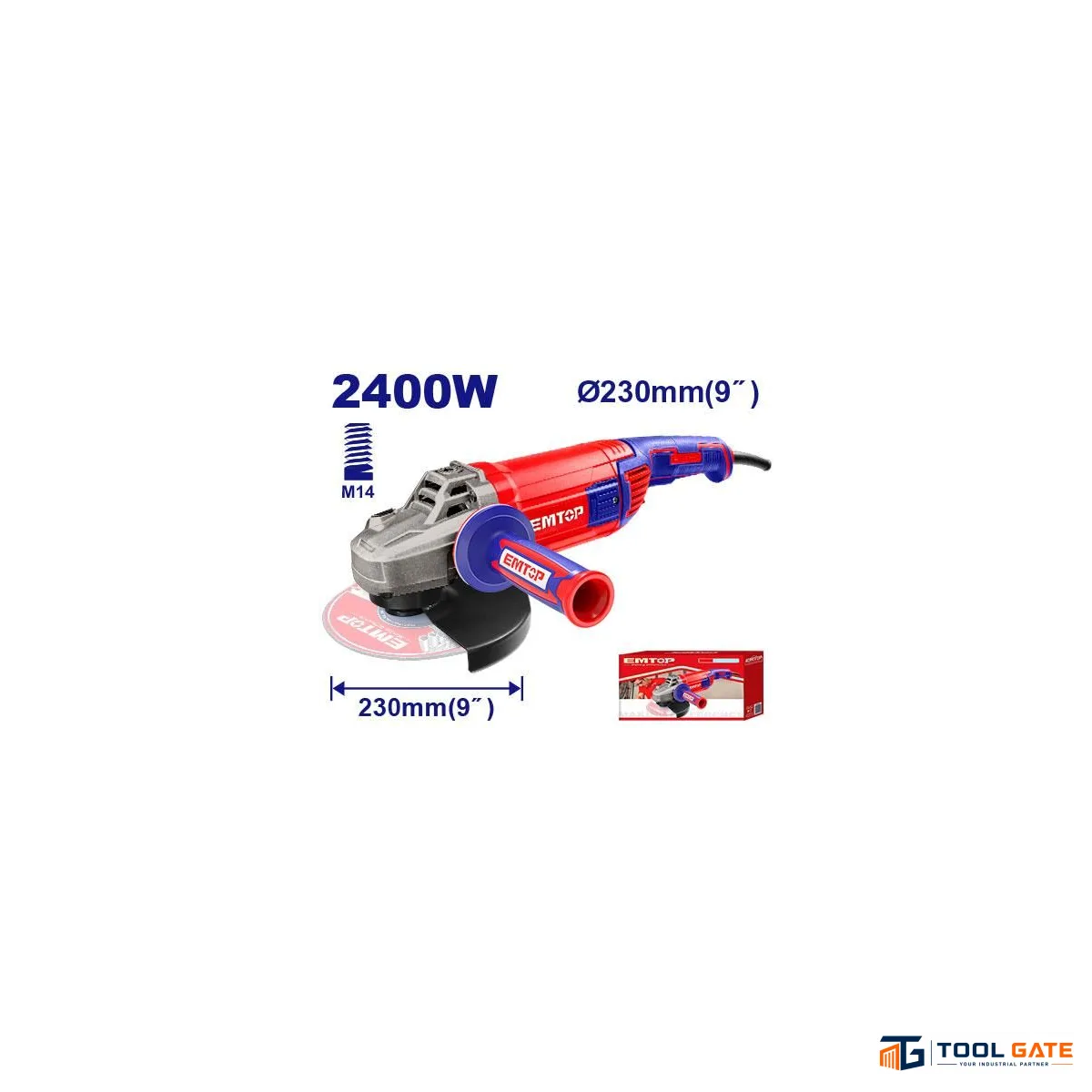 EMTOP EAGR24093 صاروخ جلخ 2400 وات بقرص 230 مم وسرعة 6400 لفة/دقيقة