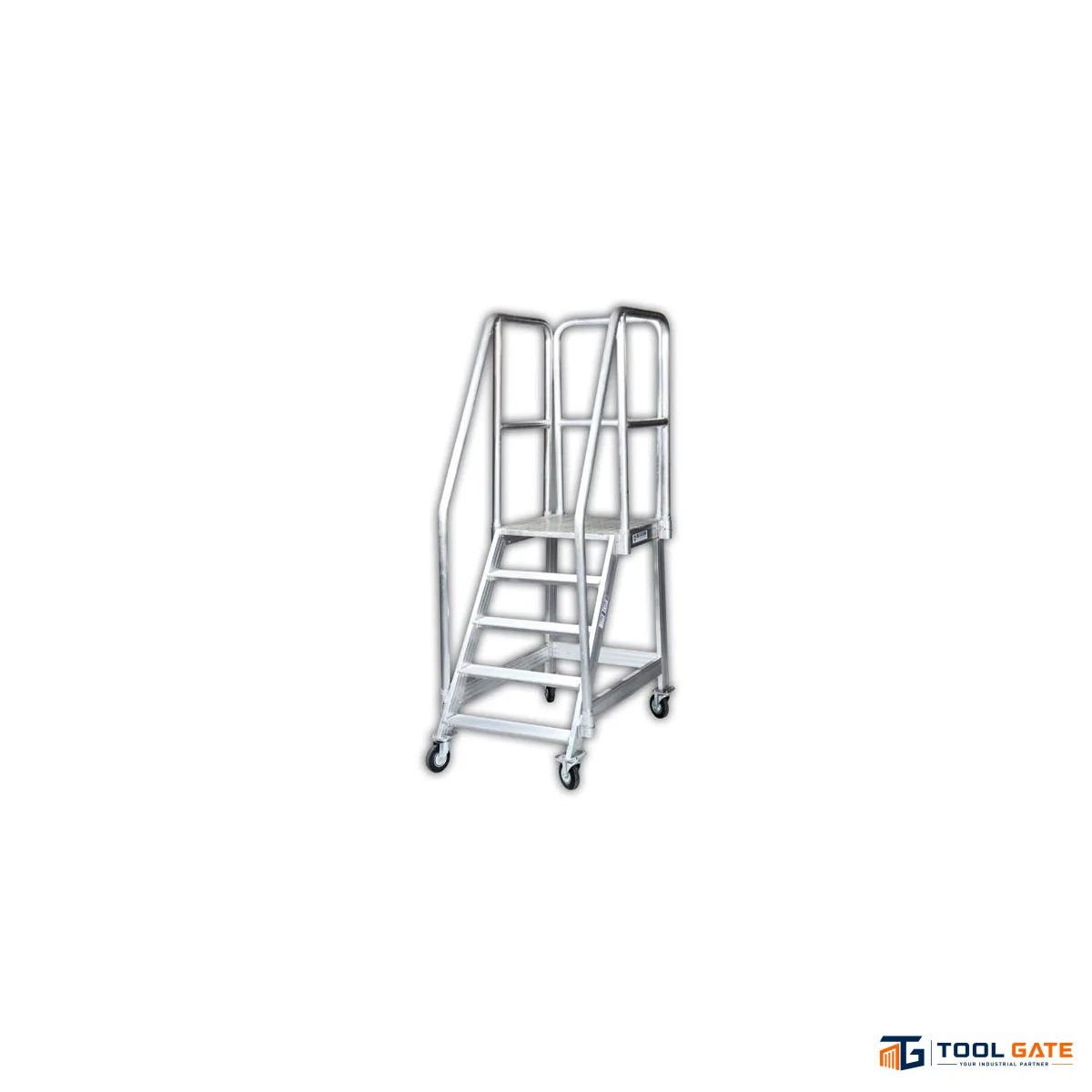 سلم ألومنيوم ارتفاع 4.50 متر بمنصة وقوف على عجل METAFORM موديل 200-4.50  منصة 60×60 سم