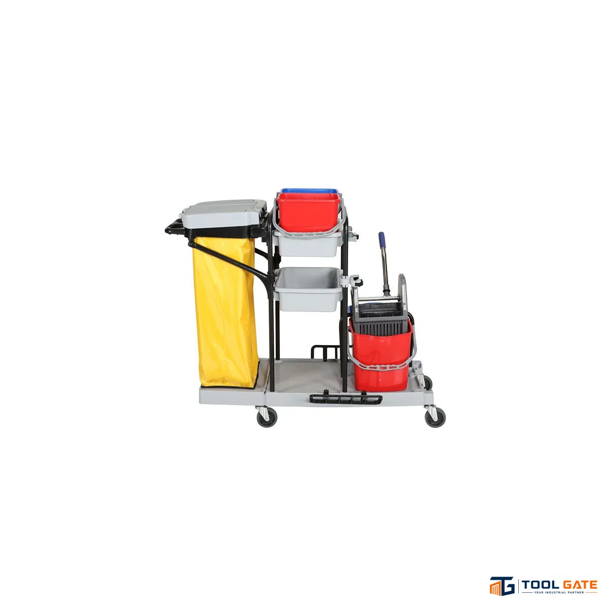 ترولي تنظيف متعدد الاستخدامات أزرق بـ3 جردل وعصارة وحامل أدوات بايون صيني BAIYUN AF08173 Blue 3-Bucket Multi-Purpose Cleaning Trolley