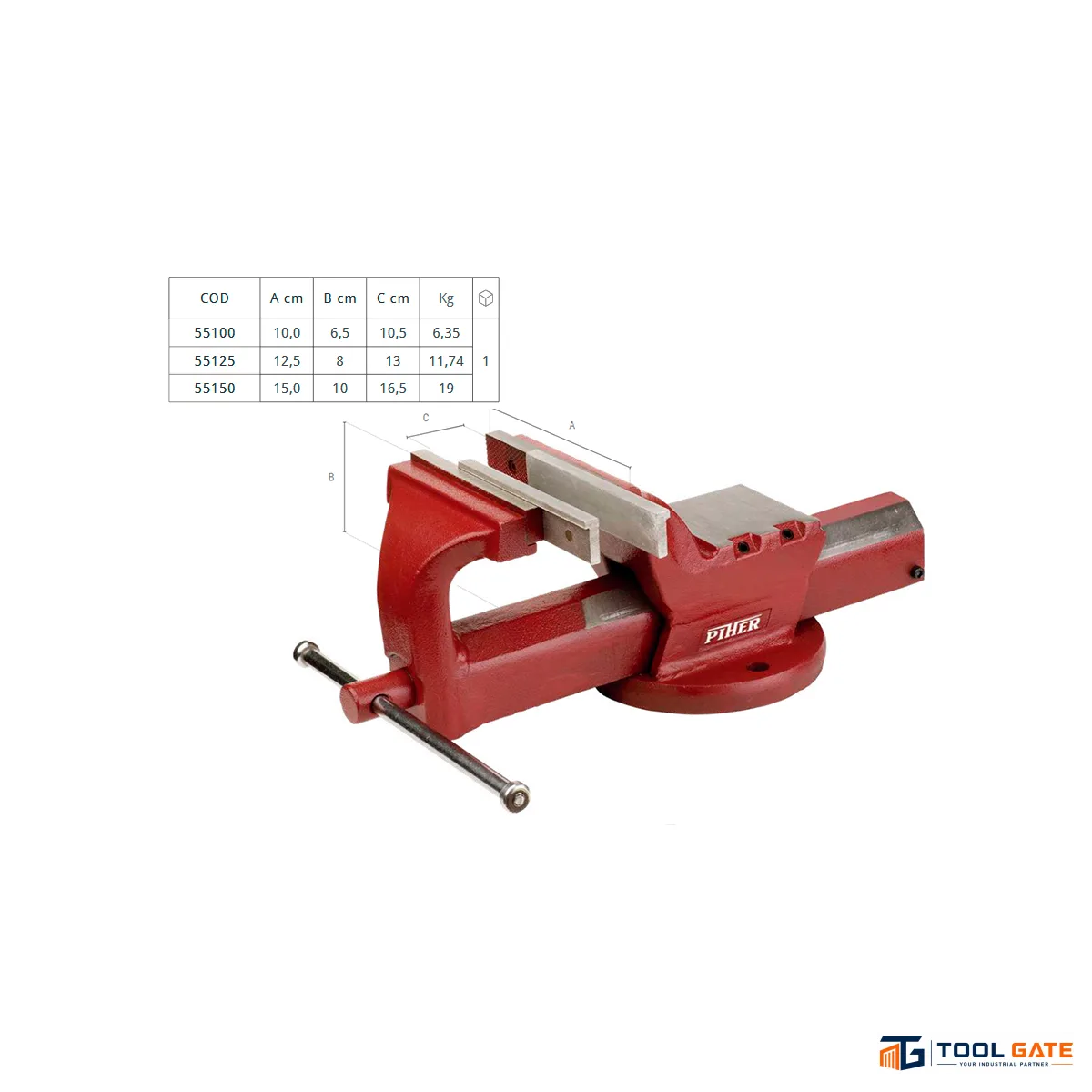 منجلة تثبيت صلب بالكامل اسباني PIHER All-Steel Bench Vice مقاس 6 بوصة، خدمة شاقة – موديل 55150