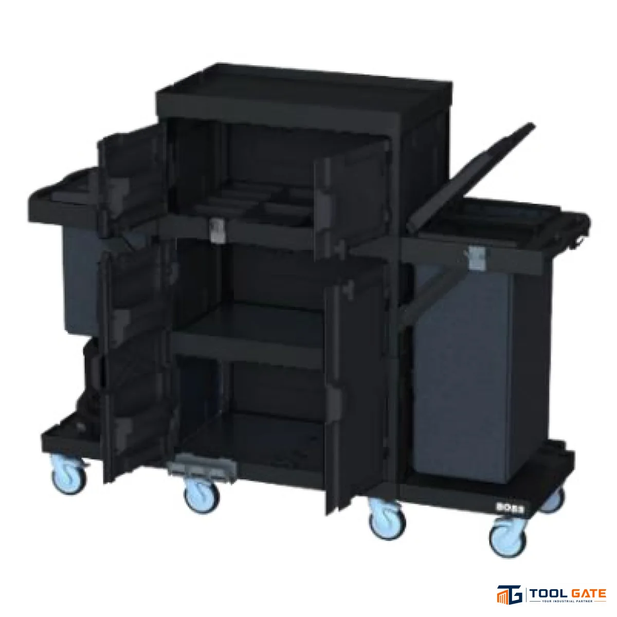 تروللي خدمة غرف  2 وحدة مغلقة لأكياس الغسيل والنفايات سعة 120 لتر  BOSS HOUSEKEEPING TROLLY ECO BLACK