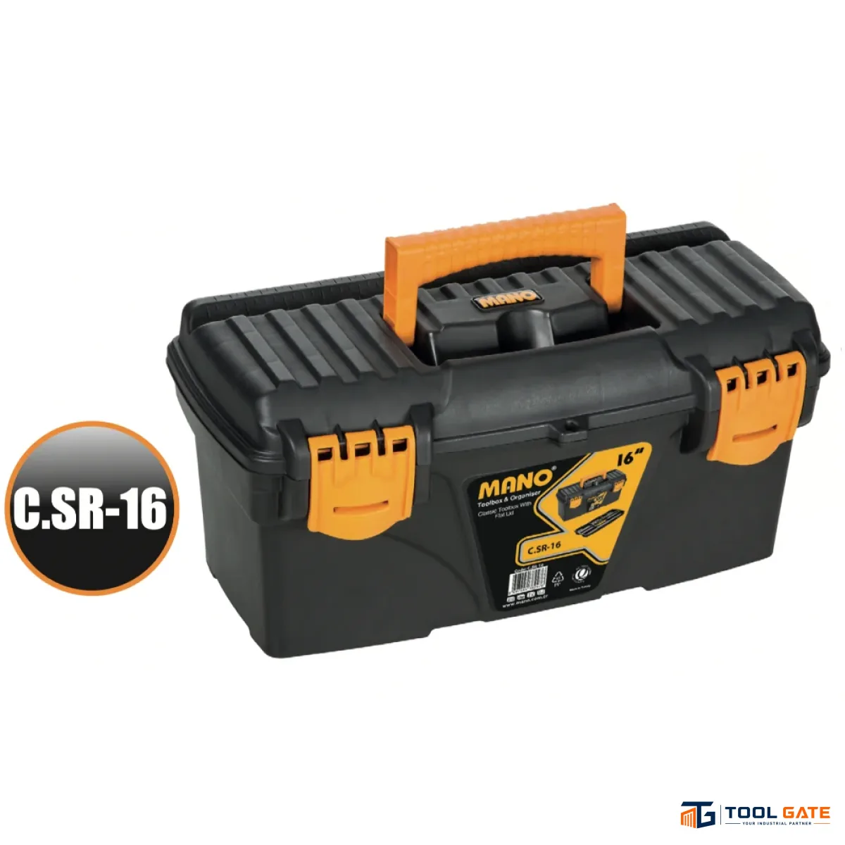 شنطة عدة بلاستيك أسود 16 بوصة مقاس 192 × 206 × 410 مم ماركة مانو صناعة تركي – C.SR-16