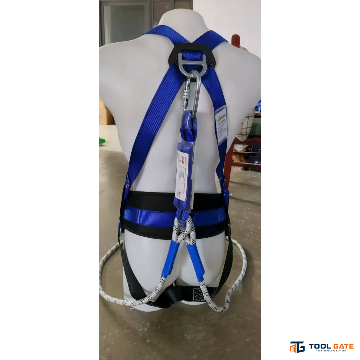 حزام أمان كامل للجسم أزرق SHINE LTZ-A2501 بنقطة تثبيت ظهرية D-Ring وشريط Polyester 45 مم Full Body Harness