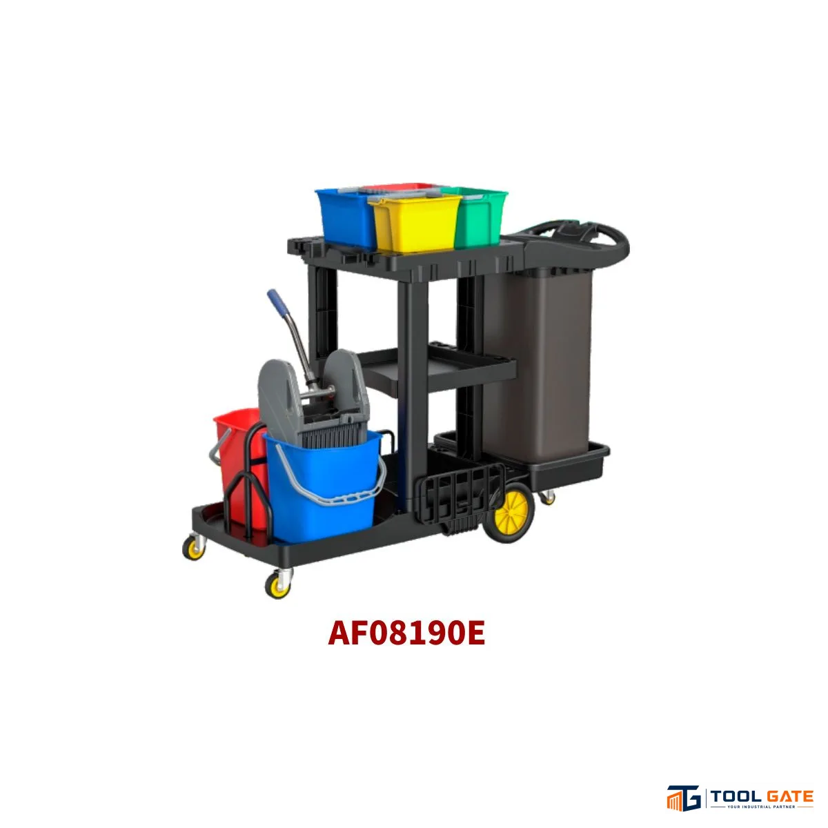 ترولي نظافة أسود بـ4 جردل وعصارة وحامل أدوات BAIYUN AF08190E Black 4-Bucket Multi-Purpose Cleaning Trolley
