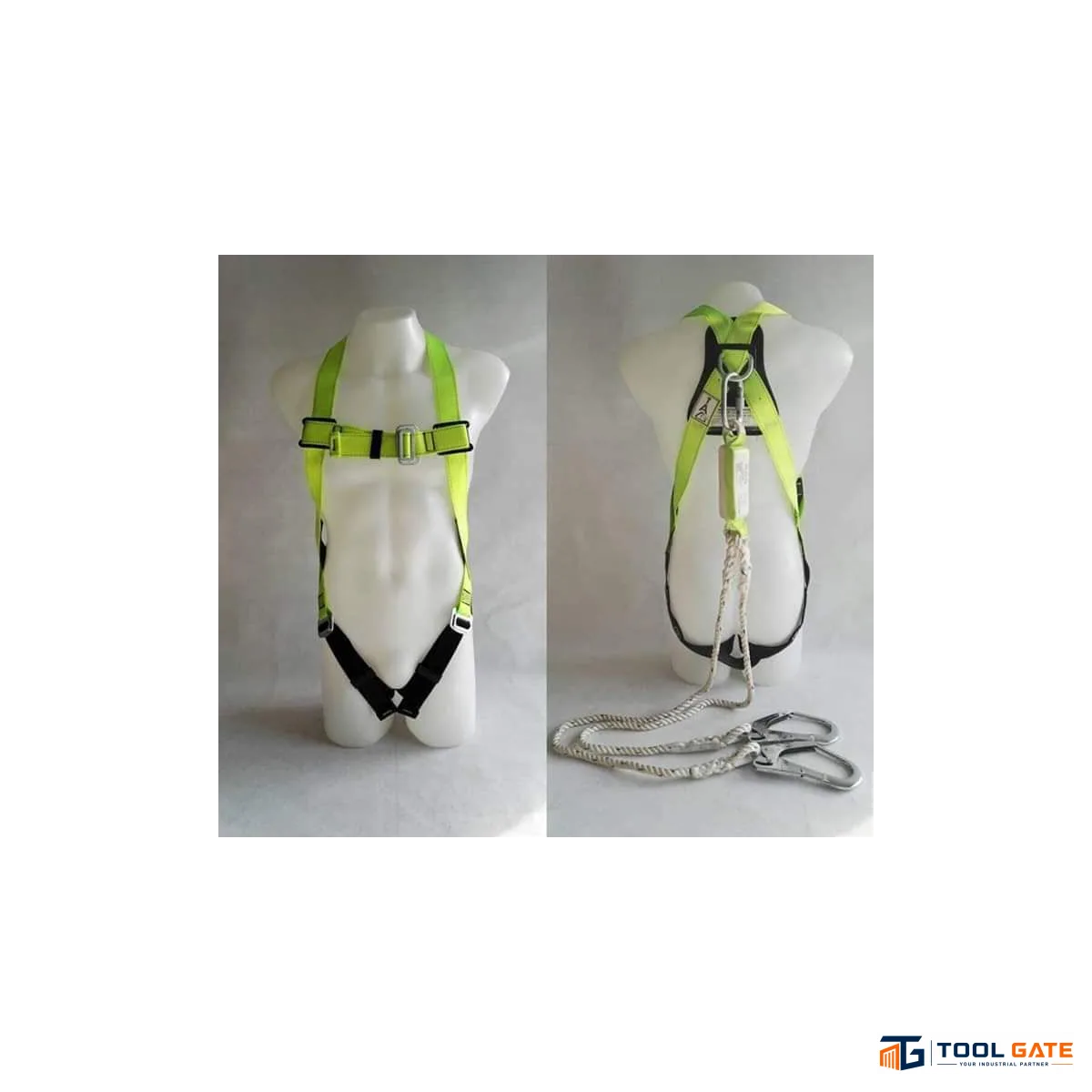حزام أمان كامل للجسم أخضر SHINE LTZ-B2401 بمقدمة تثبيت ظهرية D-Ring وشريط Polyester 45 مم Full Body Harness