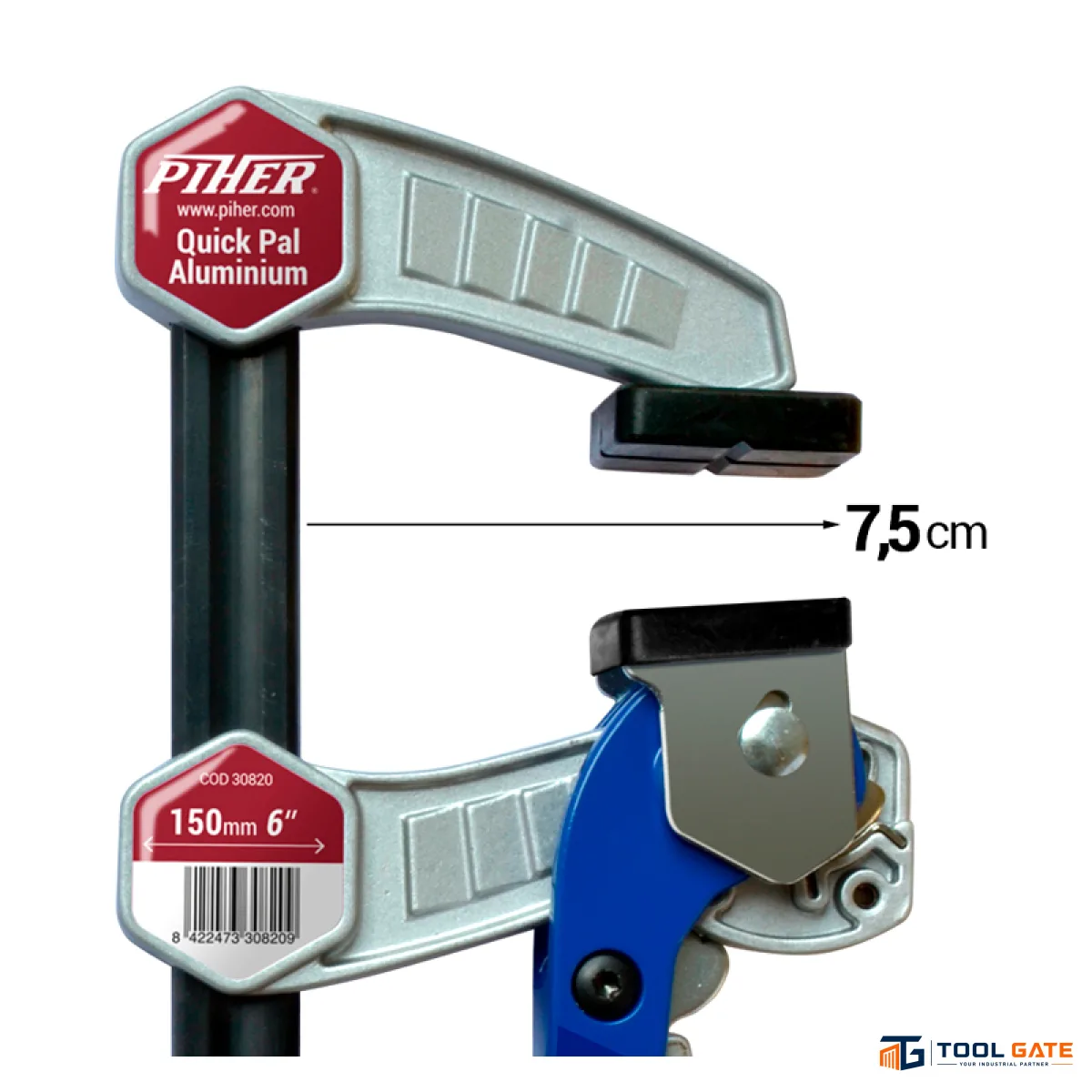 قمطة تثبيت سريعة خدمة شاقة PIHER Quick Pal Aluminium بطول 15 سم وعرض فك 7.5 سم – موديل 30820