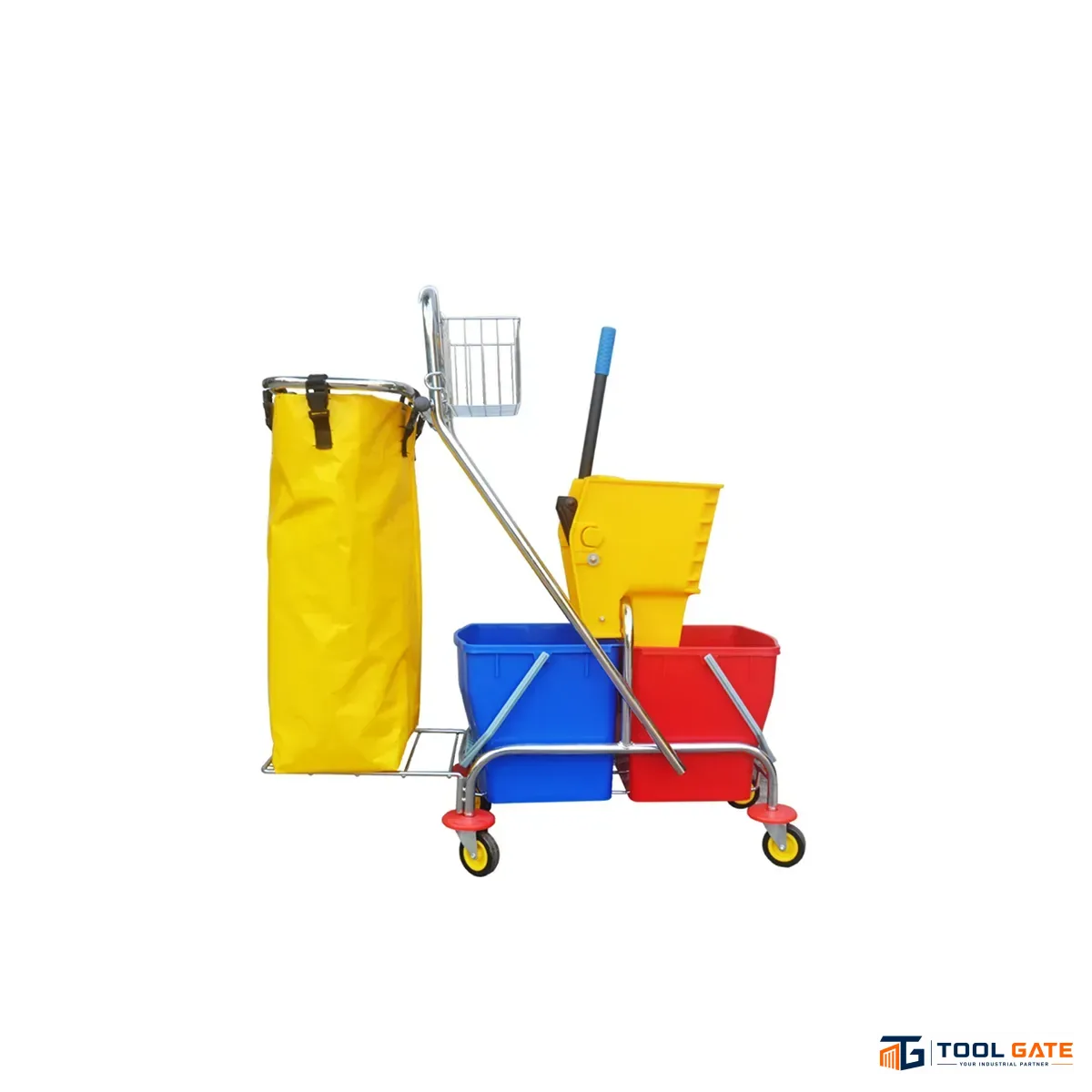 ترولي نظافة صيني احترافي  ChaoBao بجردلين وحامل كيس مع الكيس والغطاء ChaoBao Double Bucket Cleaning Trolley with Waste Bag Holder & Cover