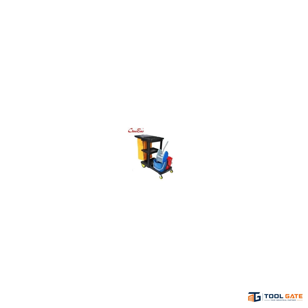ترولي نظافة ChaoBao D-11-1C-1 متعدد الاستخدامات بكيس 120 لتر مع 3 جردل ورف