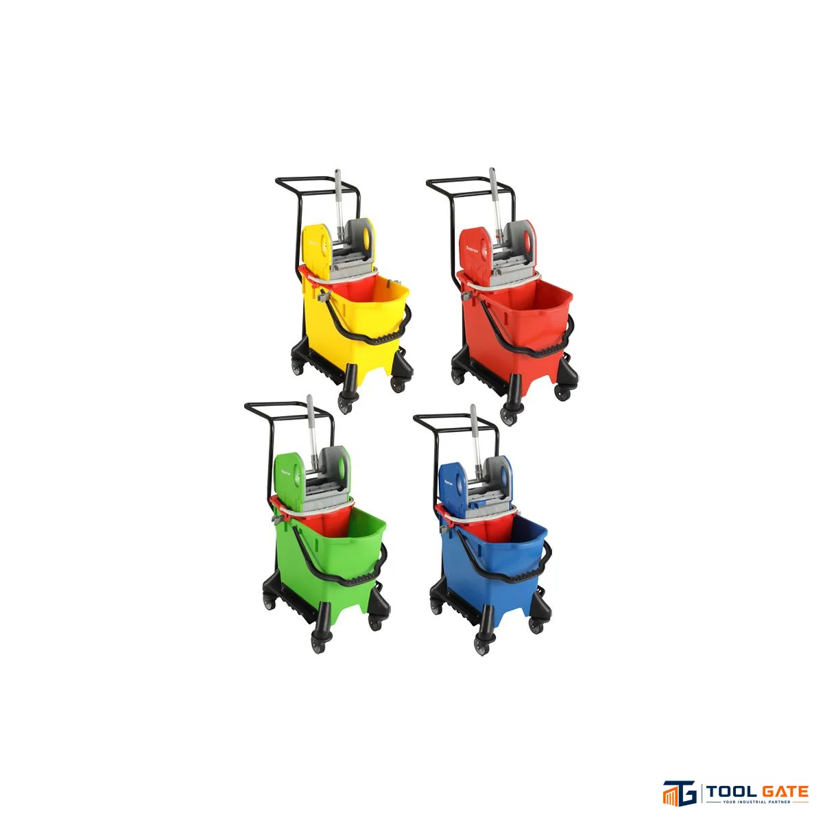 ترولي نظافة 32 لتر بجردلين وعصارة وحامل كيس مخلفات بايرسان تركي Trolley with Bag Holder