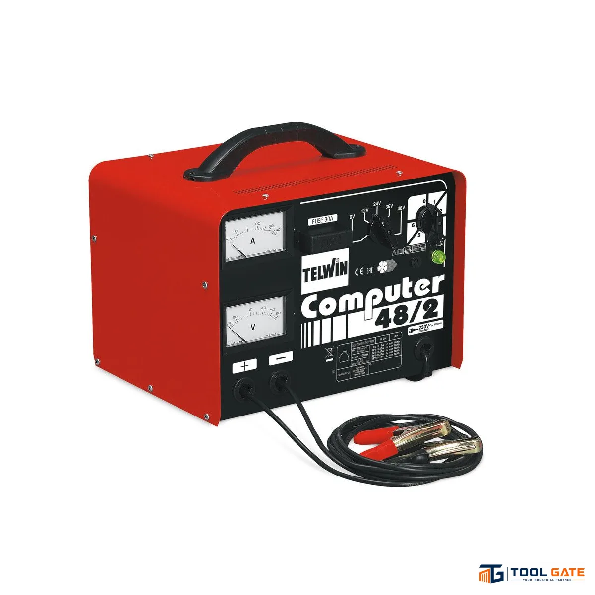 تونجر شحن بطاريات 300 أمبير 6/12/24/36/48 فولت تيلون ايطالي Telwin COMPUTER 48/2 – Professional 6/12/24/36/48V Battery Charger 30A with Ammeter & Voltmeter