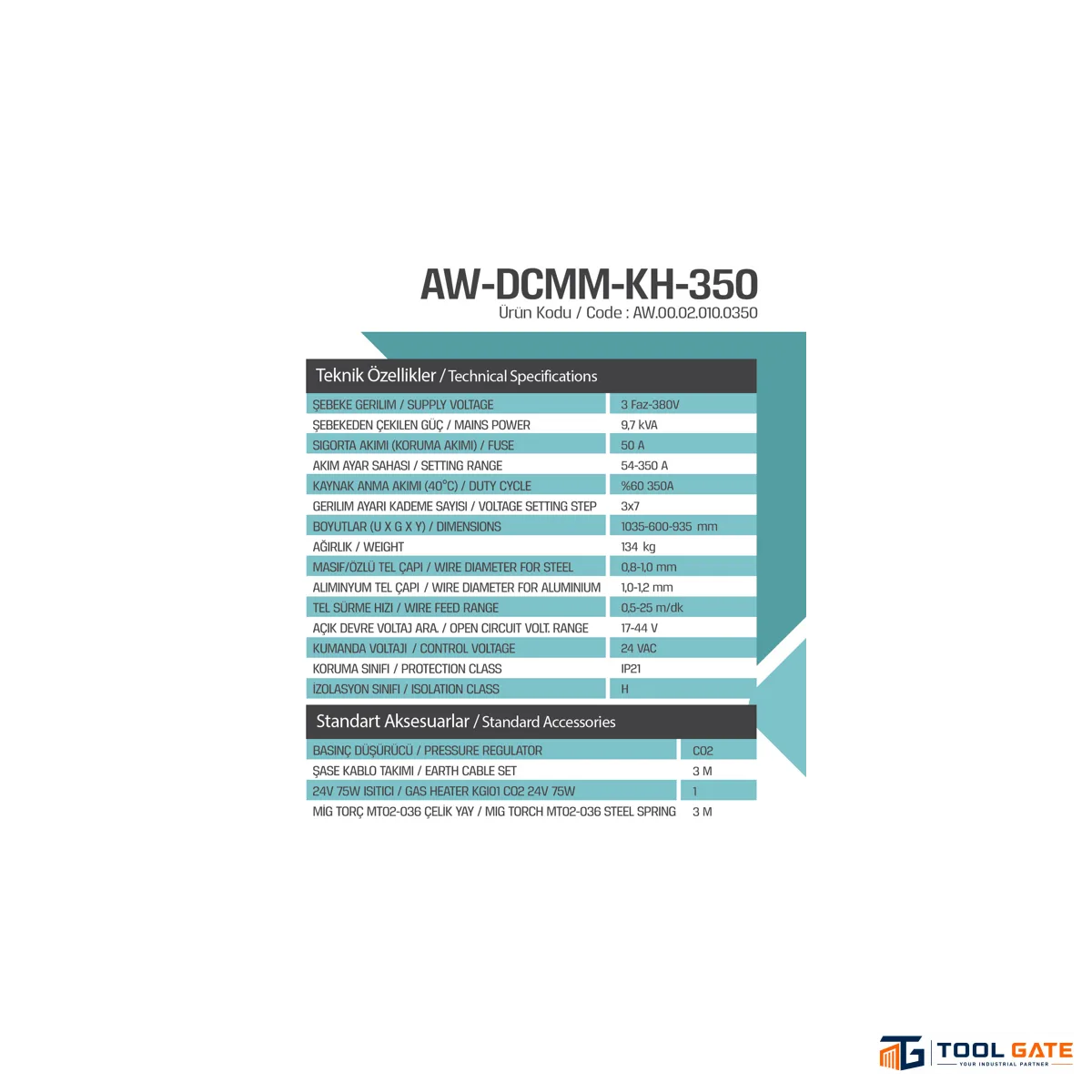 ماكينة لحام نص اوتوماتيك 350 أمبير اتيكر تركي MIG/MAG تبريد هوا 3 فاز 380 فولت AW-DCMM-KH-350 من ATIKER WELD