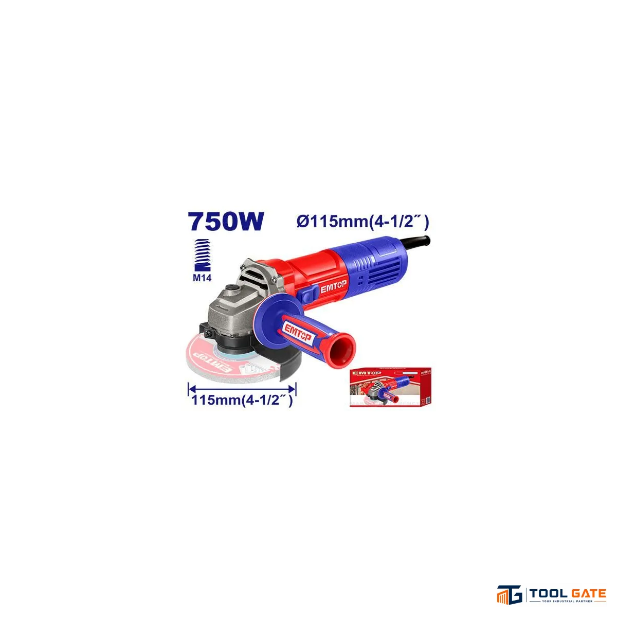 EMTOP EAGR07581 صاروخ جلخ 750 وات بقرص 115 مم وسرعة 12000 لفة/دقيقة
