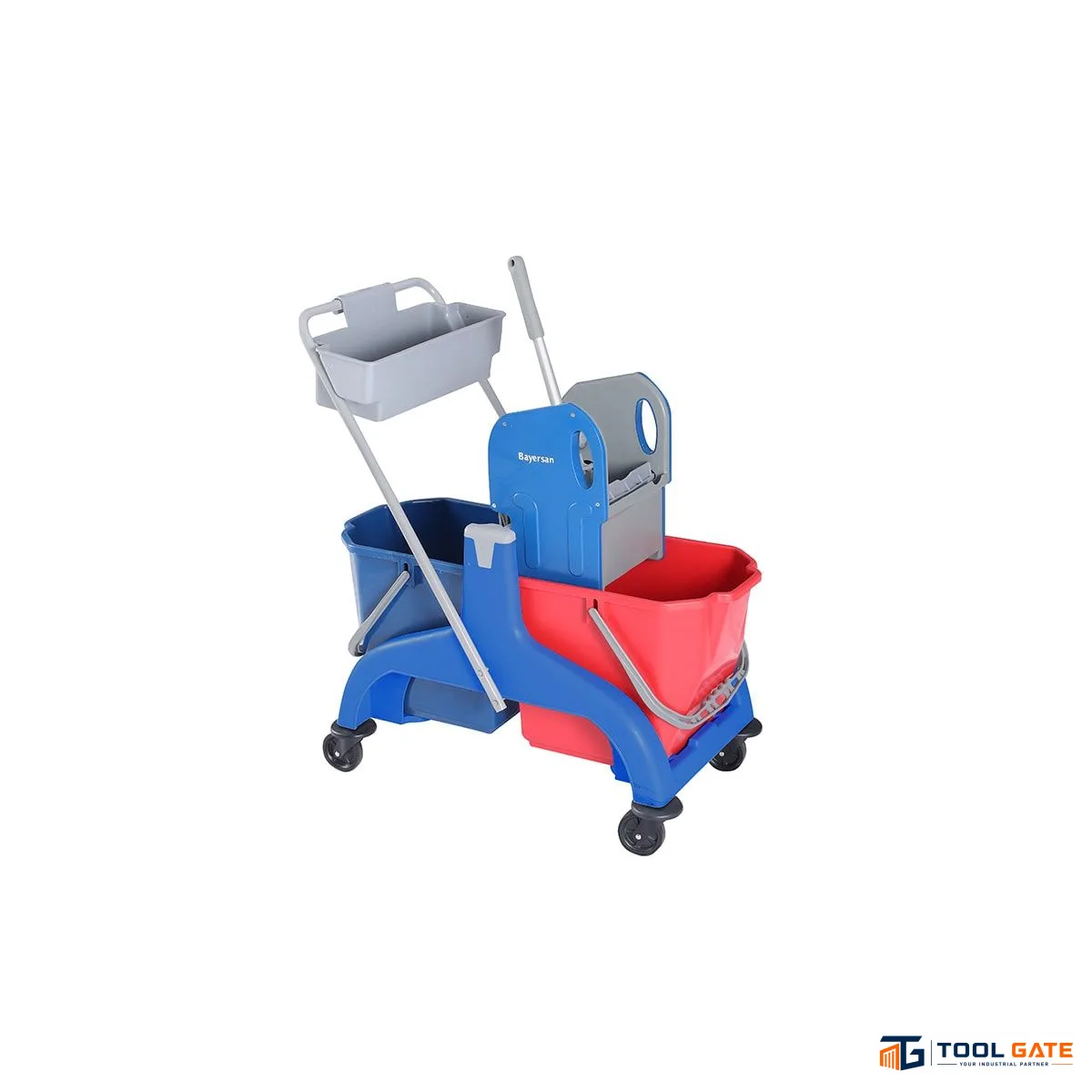 ترولي نظافة بايرسان تركي أزرق بجردلين 25 لتر وعصارة وحامل أدوات Blue Double Bucket Mop Wringer Trolley with Tool Holder