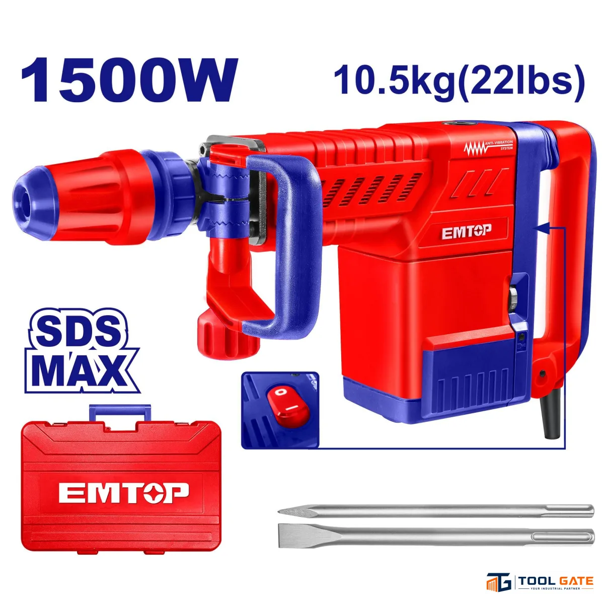 EMTOP EDBRM1501 شاكوش تكسير 1500 وات بقوة 20 جول وظرف SDS Max