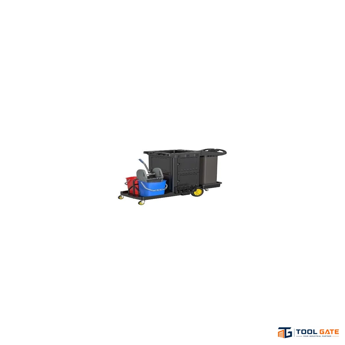 تروللي تنظيف احترافي متعدد الاستخدامات بايون صيني 2 جردل بالعصارة وحامل أدوات BAIYUN AF08190G Black Multi-Purpose Cleaning Trolley