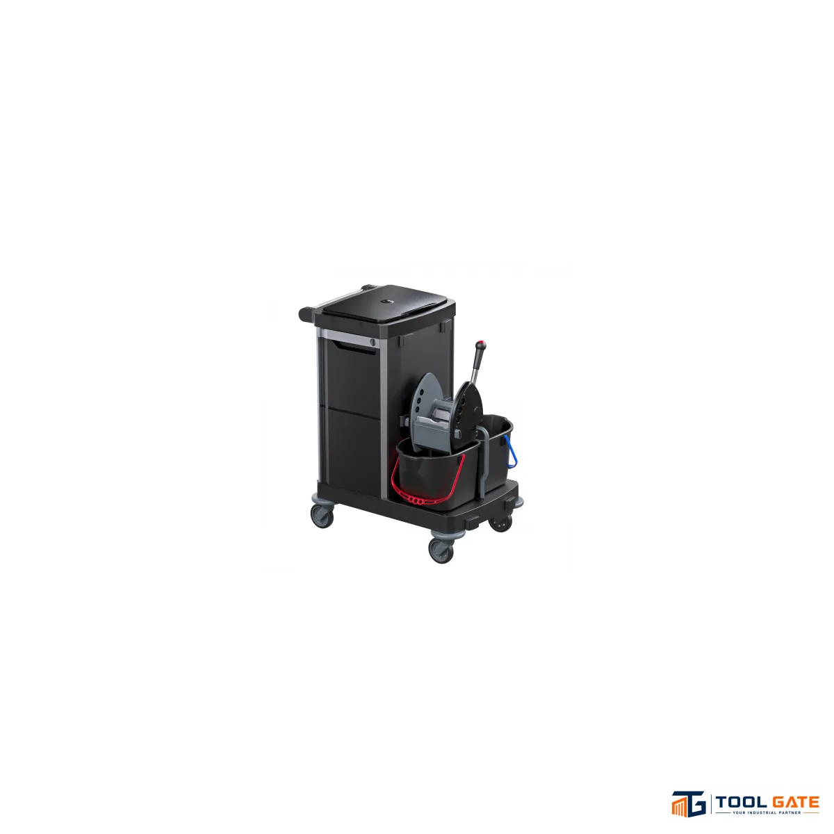 ترولي تنظيف احترافي 3 جردل للأدوات + 2 رف + كيس مخلفات 120 لتر ايطالي TWT OPERA 2.1 R Professional Cleaning Trolley