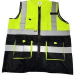 فيست مهندسين ومشرفين بودي جارد ليموني وأسود بياقة مع 4 أشرطة عاكسة وجيوب متعددة Body Guard Safety Vest