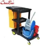 ترولي نظافة ChaoBao D-11-1C-1 متعدد الاستخدامات بكيس 120 لتر مع 3 جردل ورف