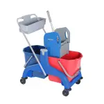 ترولي نظافة بايرسان تركي أزرق بجردلين 25 لتر وعصارة وحامل أدوات Blue Double Bucket Mop Wringer Trolley with Tool Holder