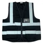 فيست مشرفين اسود بودي جارد مع 4 أشرطة عاكسة وجيوب متعددة وحلقة D-Ring Body Guard Safety Vest