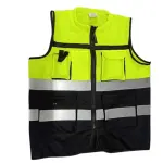 فيست مهندسين مطور بودي جارد ليموني وأسود بياقة ممتدة مع 4 جيوب احترافية وأشرطة عاكسة Body Guard Safety Vest
