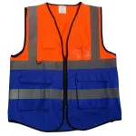 فيست سلامة بودي جارد برتقالي وأزرق فسفوري مع 4 أشرطة عاكسة وجيوب متعددة Body Guard Safety Vest