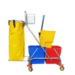 ترولي نظافة صيني احترافي  ChaoBao بجردلين وحامل كيس مع الكيس والغطاء ChaoBao Double Bucket Cleaning Trolley with Waste Bag Holder & Cover