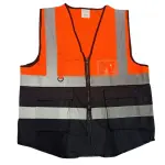 فيست سلامة بودي جارد برتقالي وأسود فسفوري مع 4 أشرطة عاكسة وجيوب متعددة Body Guard Safety Vest